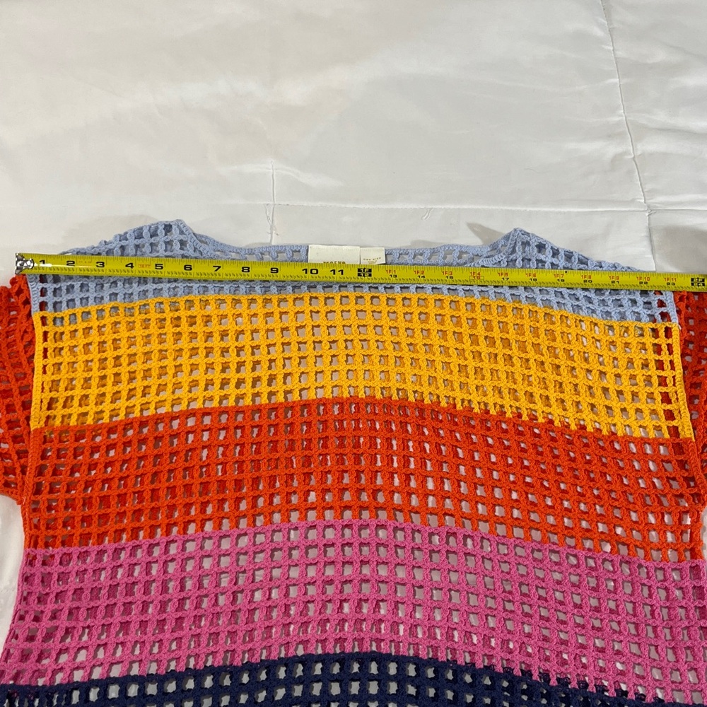 Maeve by Anthropologie Multicolored Crochet Open Knit Colorblock Striped Poncho - Picture 5 of 7